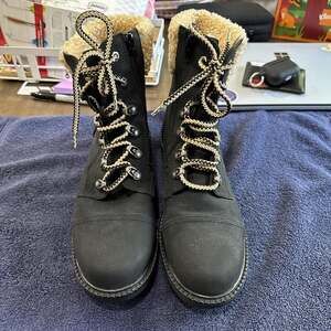 Report Black Lace-Up Combat Boots with Faux Fur Lining - Women's 9